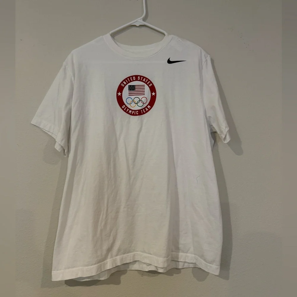 Nike USA‎ Olympic Team Paris T-Shirt Size L White 100% Cotton Swoosh Logo